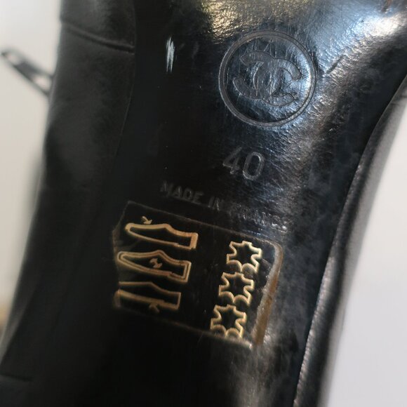 Womens Chanel Black Block Heel Interlocked CC Leather Ankle Booties 40 US/9.5-10 - Picture 14 of 14